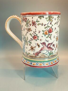 Vintage Hand-Painted Ceramic Mug. Portugal. Signed and numbered. XVII C. repro.